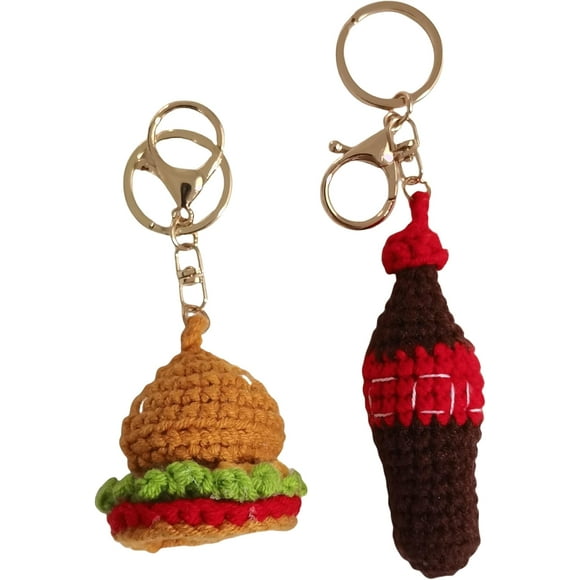 2PCS Cute Crochet Keychain, Creative Burger Coke Set Bag Charms, Handmade Key Chain for Backpack, Gifts for Him/Her