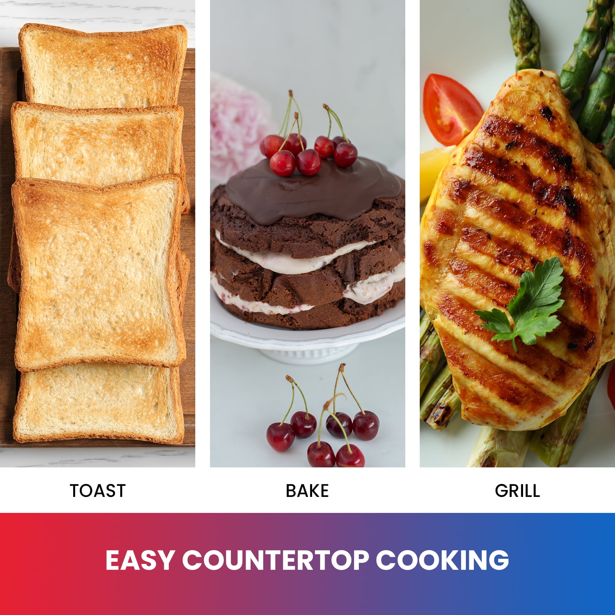 Total Chef Countertop Toaster Oven, Pizza Maker, 4 Slice Capacity Compact Oven, Bake, Toast, Roast, Broil, Natural Convection, Black And Stainless Steel
