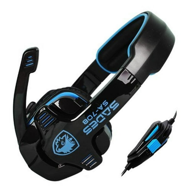 Casques de Jeu Noirs et Bleus avec Microphone Stéréo Filaire Écouteurs Antibruit pour Ordinateur PC Gamer pour SADES SA708