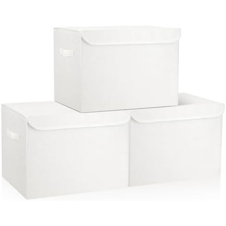 Large 22 Quart Linen Fabric Foldable Storage Bin Cube Organizer Basket with Flip-Top Lid & Handles, Clothes Blanket Box for Home, Office, Closet, Gray, 4 Pack 14.6 x 9.5 x 9.5”
