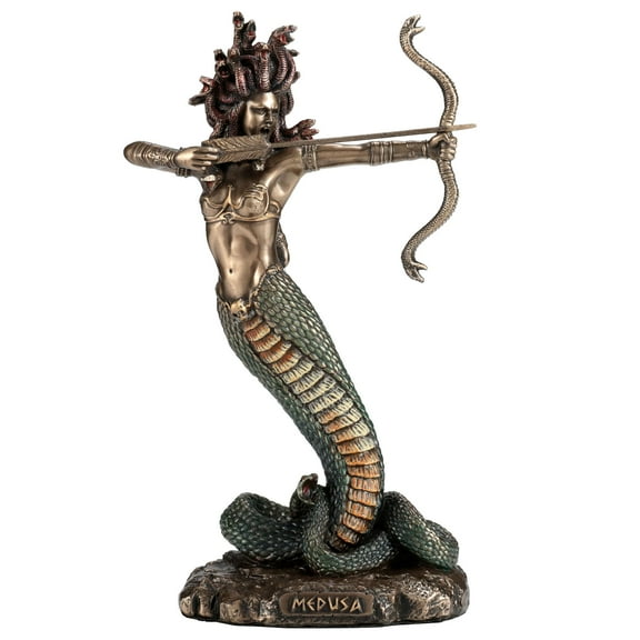 Veronese Design 6 1/8 Inch Furious Medusa Shooting Arrow Resin Sculpture Bronze Finish