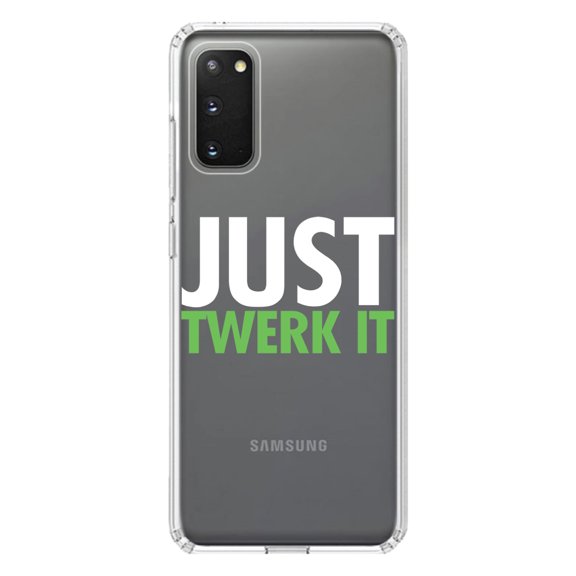 DistinctInk Clear Shockproof Hybrid Case for Galaxy S20 ULTRA / 5G (6.9" Screen) - TPU Bumper Acrylic Back Tempered Glass Screen Protector - Just Twerk It
