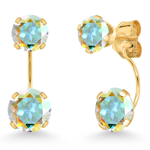 Gem Stone King 14K Yellow Gold Mercury Mist Mystic Topaz Stud Earrings for Women | 3.10 Cttw | Gemstone November Birthstone | Round 6MM
