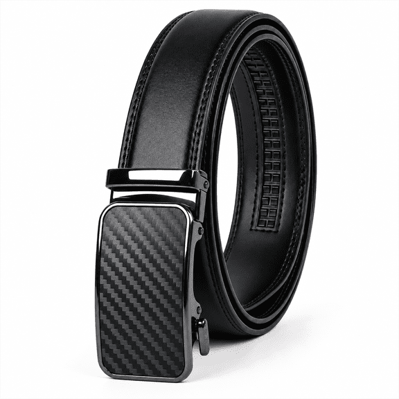 AN5H1N Mens Leather Belt, Adjustable Ratchet Belts for Men with Automatic Buckle, Dress & Casual Belt, Black, Fits 32"-38" Waist