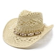 thumbnail image 2 of GPOECE Western Cowboy Sun Hat for Women Men Summer Shapeable Straw Hat with Wide Brim Hollow Design Z8012-Beige,One Size, 2 of 3