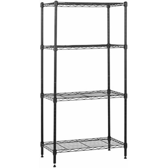 Basics 4-Shelf Steel Wire Storage Shelves for Garage, Adjustable Metal Shelving Unit, 200 lbs Per Shelf, 23.2" W x 48" H x 13.4" D, Black | Sturdy, Adjustable, Easy Assembly, Storage