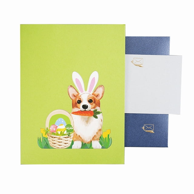 Birdeem Cute Creative Easter Greeting Card 3D Stereo Holiday Blessing Card Rabbit Ear Corgi