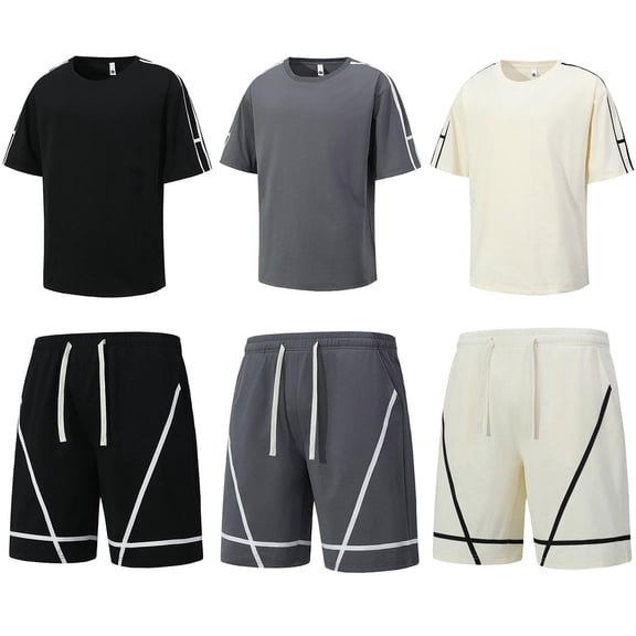 FNFYFH Mens Big and Tall Short Sets 2 Piece Outfits Summer Tracksuit Crewneck T Shirts and Pants Set Shorts Sleeve Sweatsuit