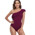 thumbnail image 1 of Cathalem Swimsuit Plus Peasant Neck Keyhole One Piece Swimsuit,Wine XXL, 1 of 5