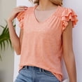 thumbnail image 2 of Gibobby Playera de Manga Corta Casual Suave Top verano para mujer, camiseta holgada informal manga corta plisada con cuello en V Color sólido, camiseta con man(Naranja,M), 2 of 4