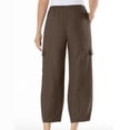 thumbnail image 5 of HAPIMO Cotton Linen Capri Cuff Pants for Women Gradient Floral High Rise Trousers Tube Petal Leisure Loose Trendy Clothes Retro Brown S, 5 of 7