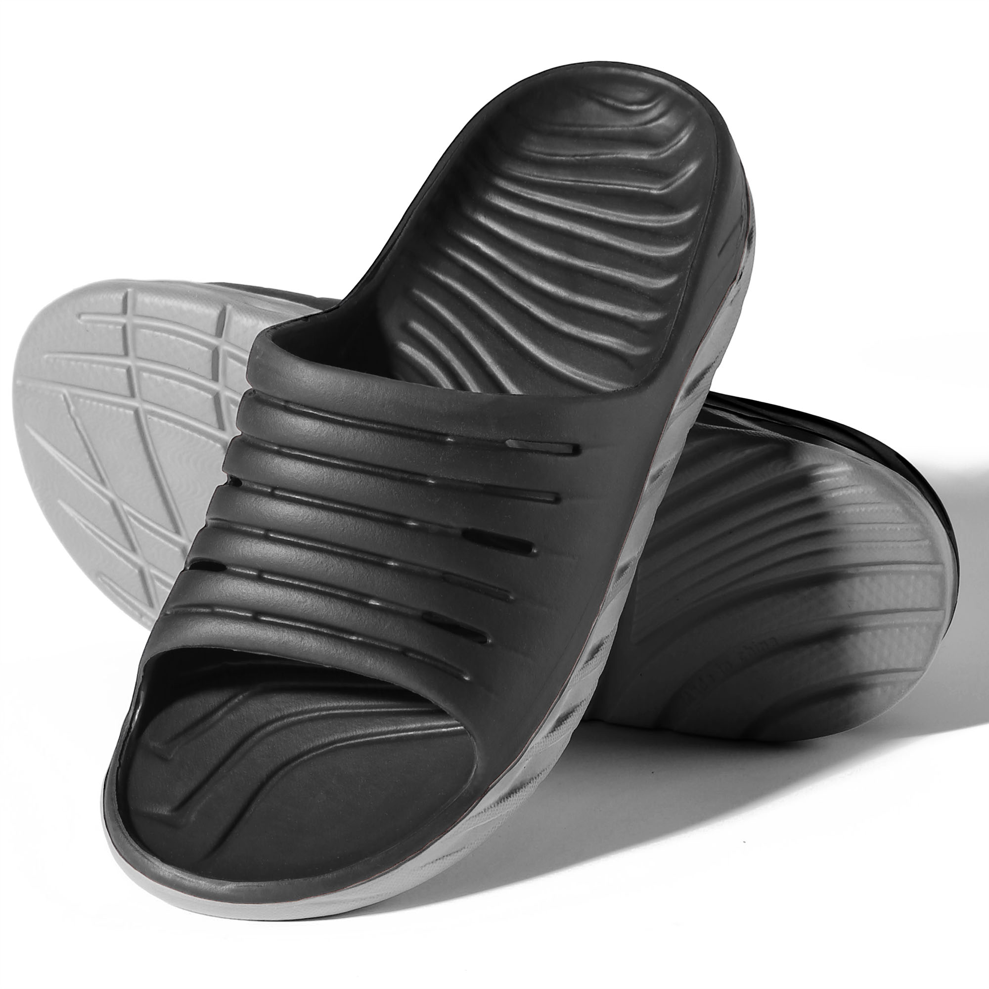 Ecetana Men's Slide Sandals Black Cushioned Open Toe