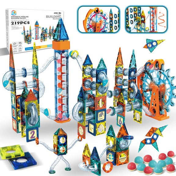 Glowing Marble Run Construction Set with 15 Glow in The Dark Glass Marbles, STEM Gifts for Boys and Girls, Building Project Toy
