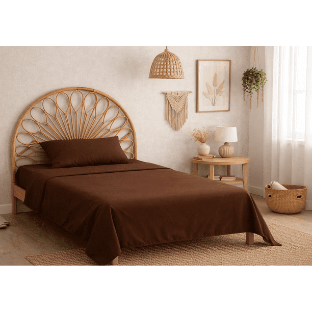 Juego de Sabana Microfibra Soft Colores lisos Individual Cafe chocolate liso