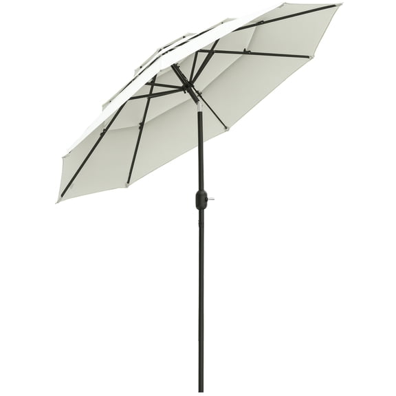 9FT 3 Tiers Patio Umbrella Outdoor Market Umbrella with Crank, Push Button Tilt for Deck, Backyard and Lawn, Beige