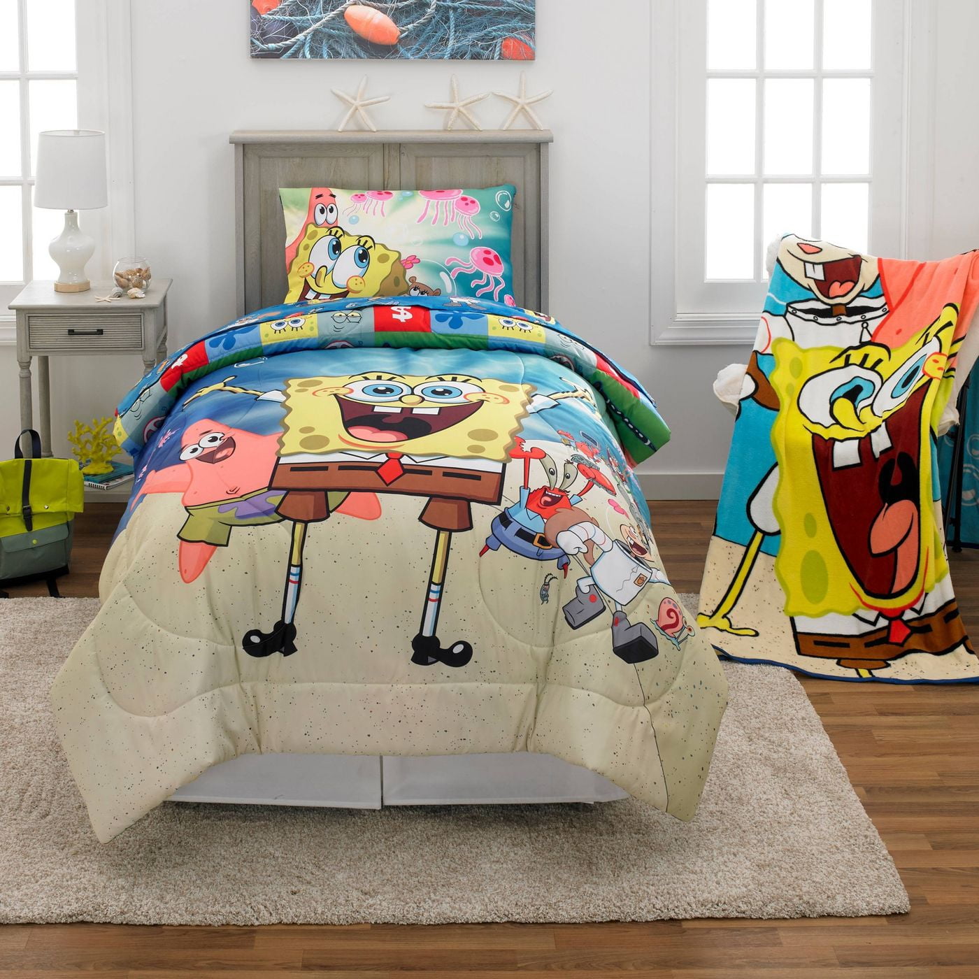 Spongebob Squarepants & Patrick Kids Twin Comforter & Sheets (4 Piece Bed  in A Bag)