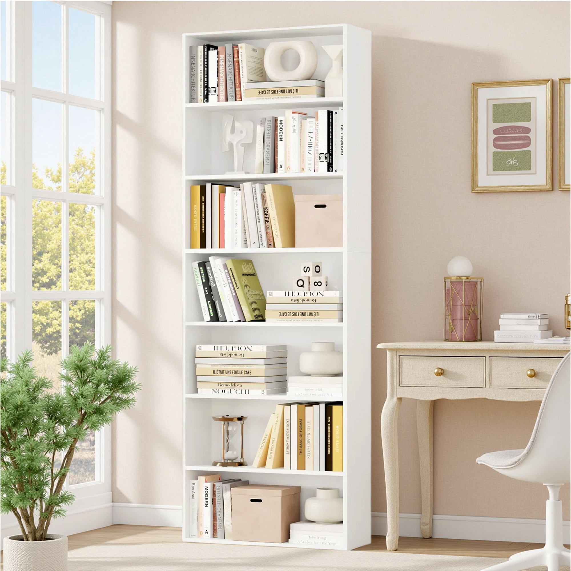 Homfa 7-Tier Tall Bookcase, 82 Inch, White photo 1