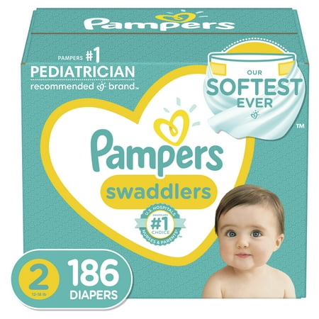 Pampers Swaddlers Diapers, Soft and Absorbent, Size 2, 186 ct