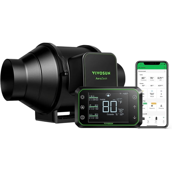 VIVOSUN AeroZesh 4-inch 208 CFM Smart Inline Fan, Compatible with GrowHub Controller