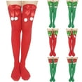 thumbnail image 2 of ShomPort 4PCS Women's Christmas Thigh Highs Solid Color Stockings With Bow Womens Knee High Socks Thin Over The Knee Socks, 2 of 6