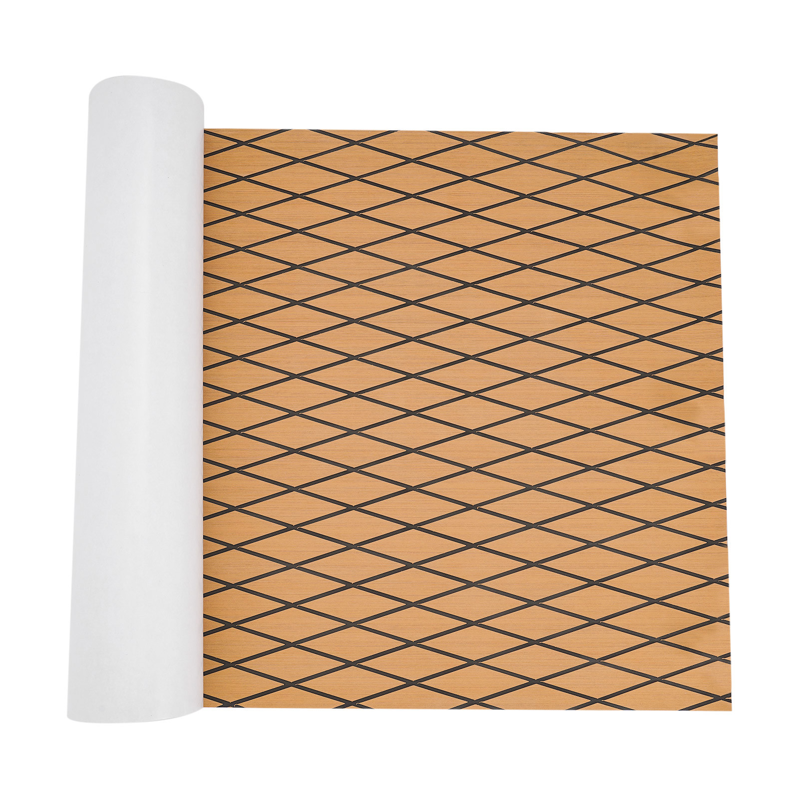 ToppiJoy 94.5*35.5in EVA Boat Flooring Foam, Rhombic Pattern Non-Slip Grip Mat Supports Free Cutting, Self-Adhesive Flooring for Motorboat RV Yacht Kayak Swim Platform(Black+Light Brown)