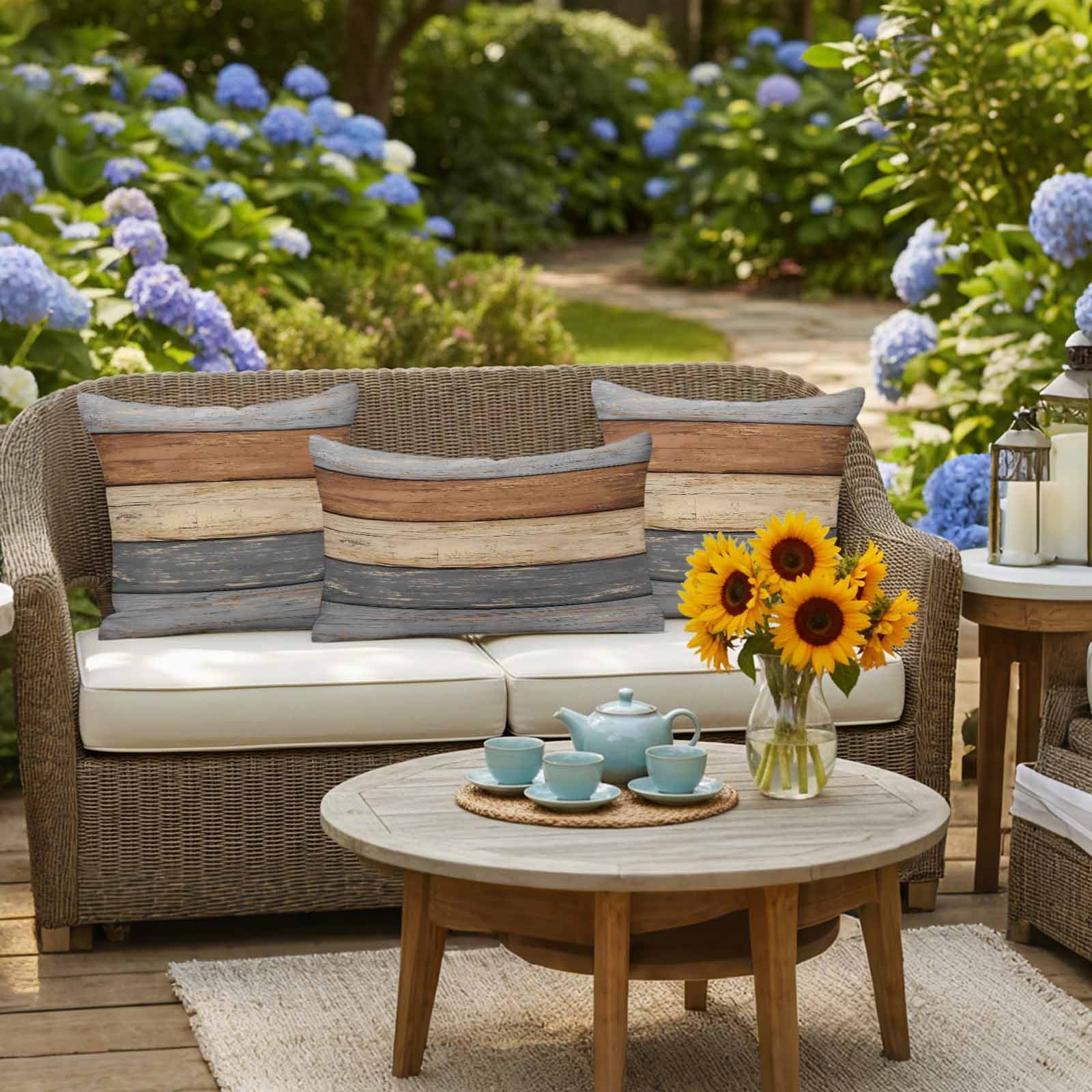 Outdoor Waterproof Throw Pillow Covers Set of 2 Gray Wood Grain Decorative Pillowcases Square Outdoor Pillows Cushion Case 18x18 Inch Rustic Retro Brown Wooden Patio Pillows for Couch Sofa Bed