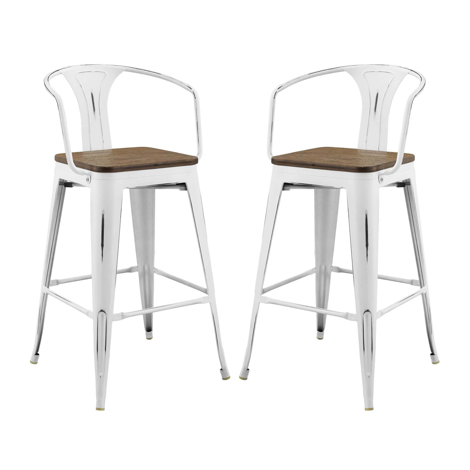 Promenade Vintage White Metal and Bamboo 41" Bar Stool Set