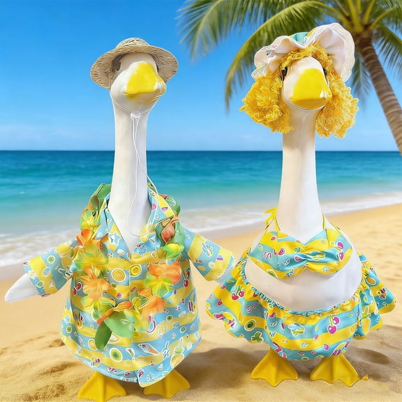Porch Sunflower Goose Outfit Set 23 Inch Cement Lawn Goose Costume • Holiday Festival Porch Courtyard Garden Home Decoration • Easy On Off Complete Set