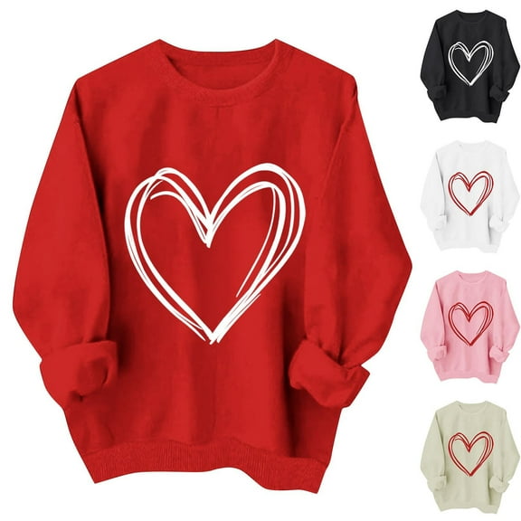 YOIAVAIOY Women Valentine's day Sweatshirts Couple Print Long Sleeve Crew Neck Casual Sweatshirt Winter Warm Pullover Tops Pink M