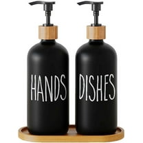 Soap Dispenser,Dish Soap Dispenser for Kitchen Sink.Glass Hand Soap Dispenser, Modern Farmhouse Decor Dish Soap Dispenser for Bathroom,Kitchen Sink Decor (Black Set)