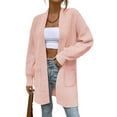thumbnail image 2 of Knitted Long Jackets for Women Open Front Sweater Cardigan with Pockets Long Sleeve Casual Fall Coat Mid Length (S, Pink), 2 of 5