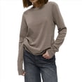 thumbnail image 1 of Camiseta de Larga A Rayas para Mujer, Cuello Redondo, Corte Holgado Color Café M, 1 of 10