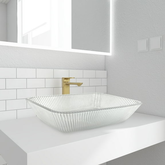 90210 Kitchen and Bath 18" Clear Glass Square Vessel Sink For Bathroom Vanity