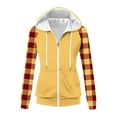 thumbnail image 4 of Htigea Womens Plaid Hoodies Drawstring Hooded Sweatshirts Preppy Full Zip Up Long Sleeve Jackets with Pockets Yellow XXL, 4 of 9