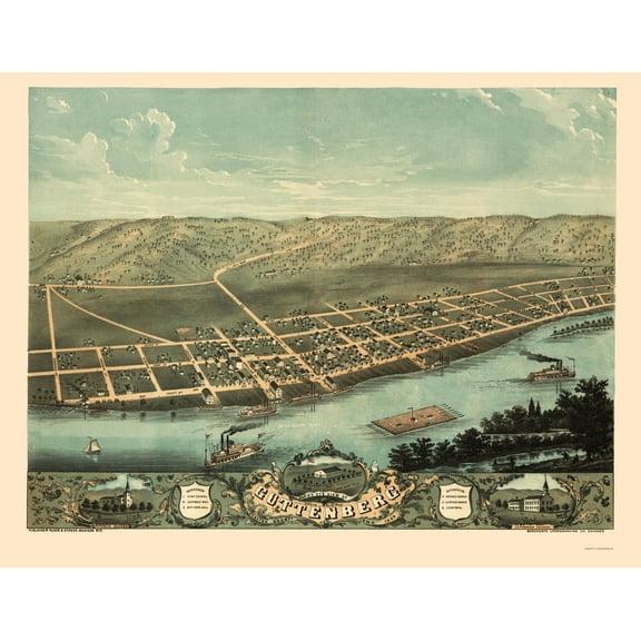 Historic Panoramic View - Guttenberg Iowa - Ruger 1869 - Vintage Wall Art