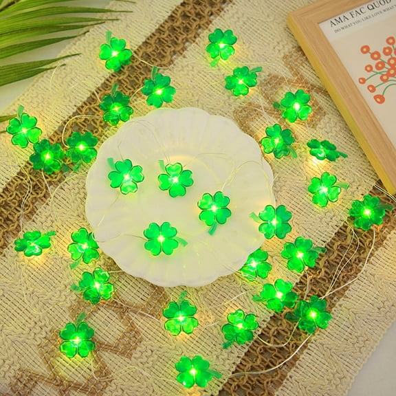 Dengmore St. Patrick's Day String Light Battery Powered Remote Control Handmade Four-Leaves Clover String Light for Bedroom Party Feast Green Lights Decoration for Spring Irish Festival Wedding
