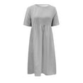 thumbnail image 5 of Women Fashion Boho Dress Short Sleeve O Neck Pocket Dress Casual Chambray Striped Dress Swing Dress Short Casual Dresses for Women Mid Dresses for Women Casual Summer Dresses for Women Casual, 5 of 5