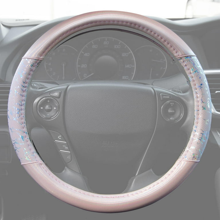 BDK Bling Bling Diamond Leather Steering Wheel Cover with 9 Rows Crystal  Rhinestones, Universal Fit 14.5-15.5 Inch for Women / Girls (Pink) 