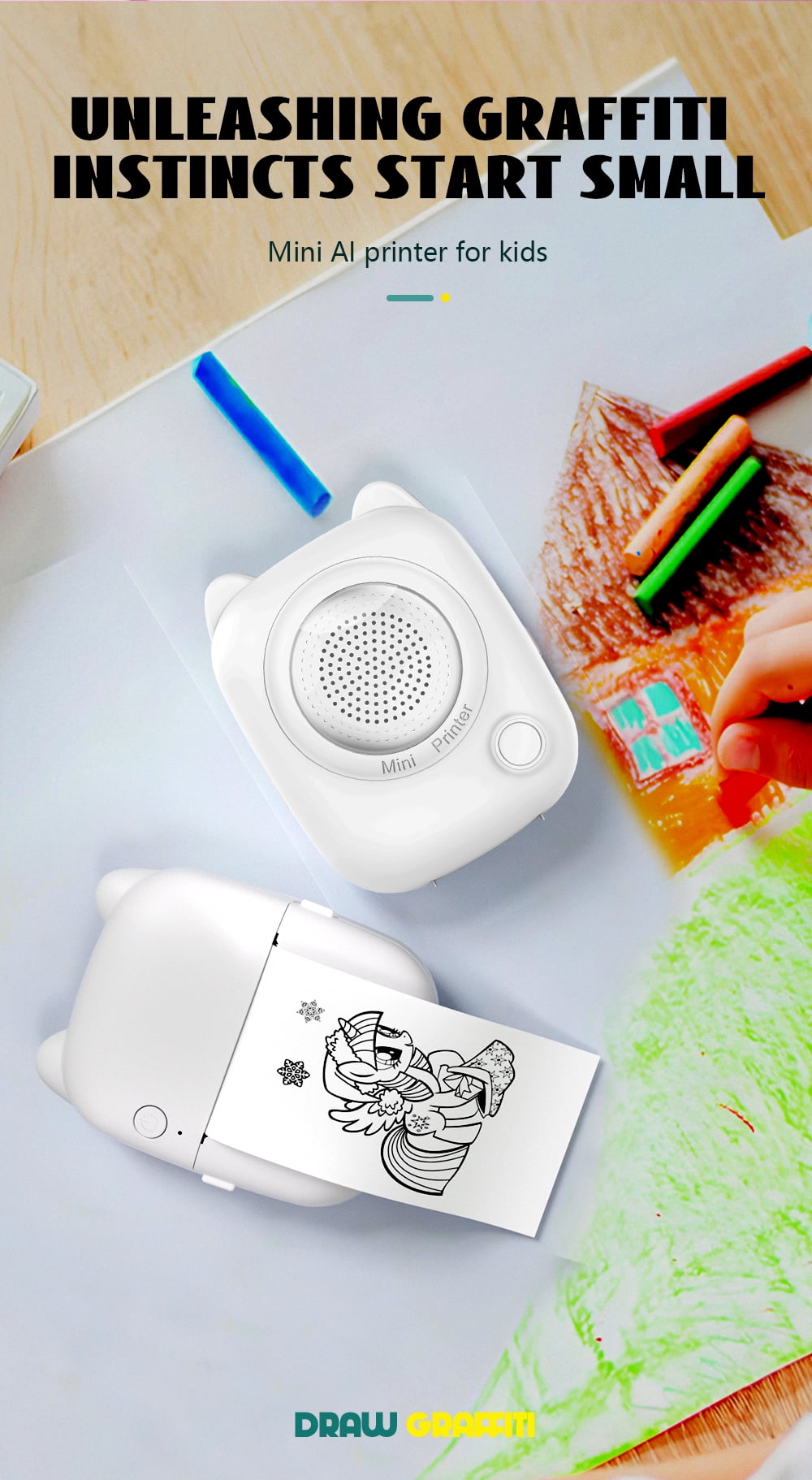 Portable AI Smart Mini Printer, Voice Activated Inkless Thermal Printer with AI Learning Q&A, Multi-Function Printer for Kids Students Home Study