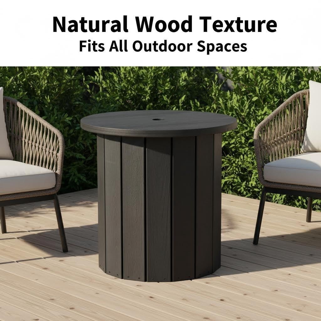 2-in-1 Outdoor Umbrella Side Table for Poolside/Yard/Deck,5cm Extended Desktop, 1.5-1.9 Inch Umbrella Hole, Fillable 5 Gallon Water Bag Base, Black