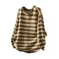 thumbnail image 2 of Aueoeo Sweaters For Women Crewneck Long Sleeve Striped Color Block Sweaters Loose Knit Pullover Sweater Tops Beige L, 2 of 5