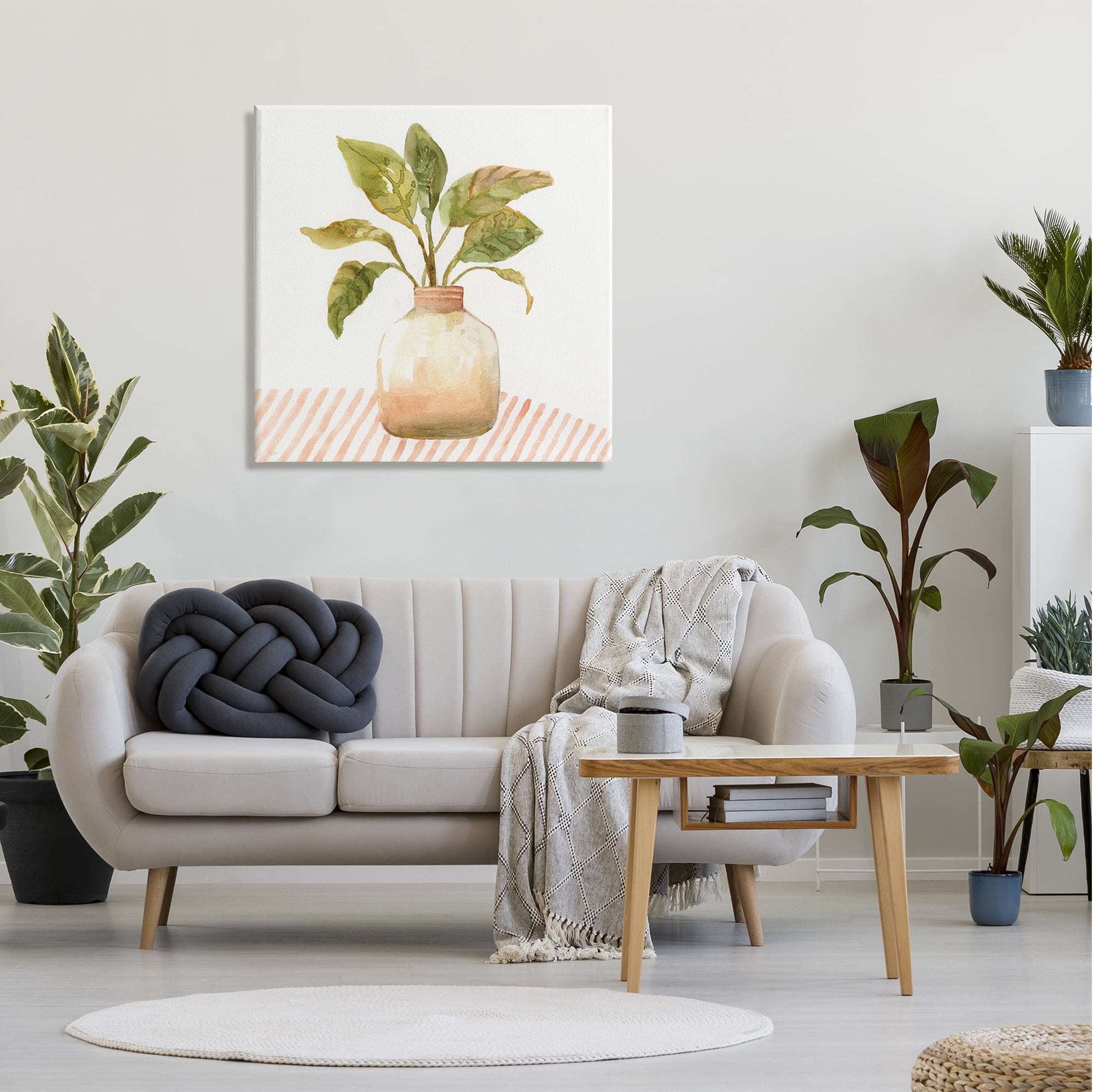 Stupell Industries Calathea Plant Jar Abstract Furniture Striped Tablecloth ,30 x 30, Design by Nan