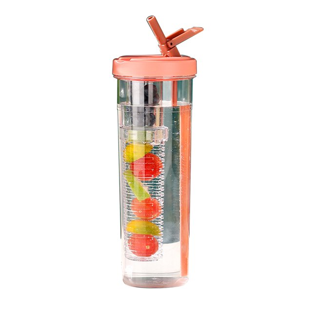 Botella de agua con infusor de frutas de 800 ml Taza de jugo de fruta plegable a prueba de fugas de paja (rosa) Tmvgtek Libre de BPA