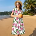 thumbnail image 4 of Goofa Rose Flowers Pattern Women Summer Short Sleeve Midi Dress with Pockets Casual Aline Flowy Tshirt Dress Vocation Beach Sundress, 4 of 6