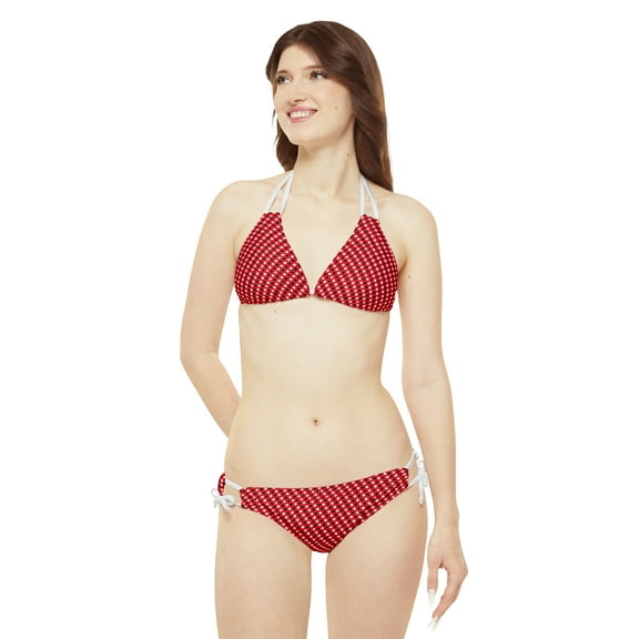 Red Polka Dots Strappy Swimsuit Bikini Set-Beach Wear-Pool Wear-Jacuzzi