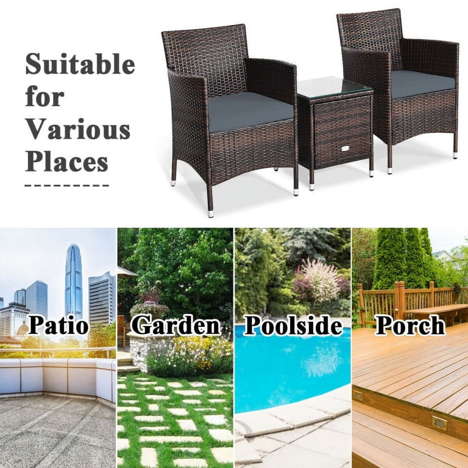 Aimee Lii 3 Piece Wicker Patio Furniture Set, Wicker Outdoor Sectional with Washable and Removable Cushion for Patio, Gray
