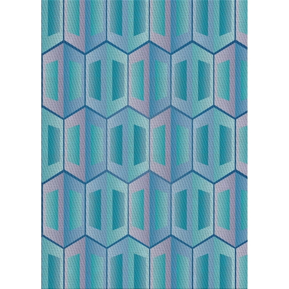 Ahgly Company Machine Washable Indoor Rectangle Transitional Blue Diamond Blue Area Rugs, 8' x 12'