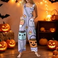 thumbnail image 2 of HAJWOH Halloween Pants Women Print Linen Cotton Jumpsuits Rompers Plus Size Loose Fit Jumpers Pants with Pockets(Light Purple,S), 2 of 6