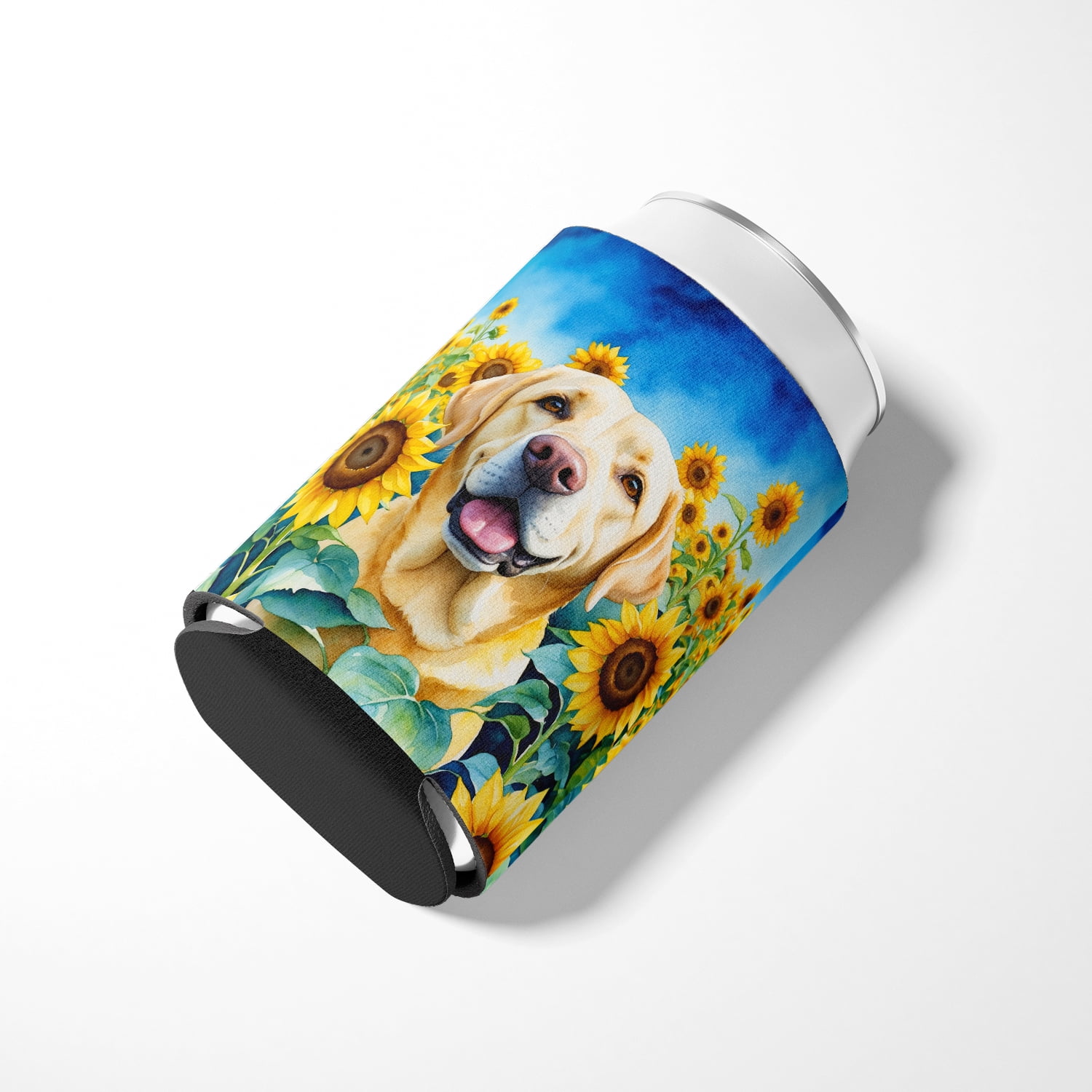 Labrador Retriever in Sunflowers Can or Bottle Hugger 3 in x 5 in