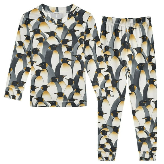 joogoo Penguins Pattern 2 Piece Long Sleeve Tee and Pants Cotton Pajama Set 5Y